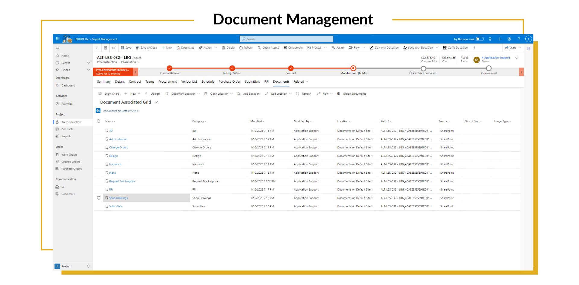 The image shows the BUILDFitters Document Management dashboard