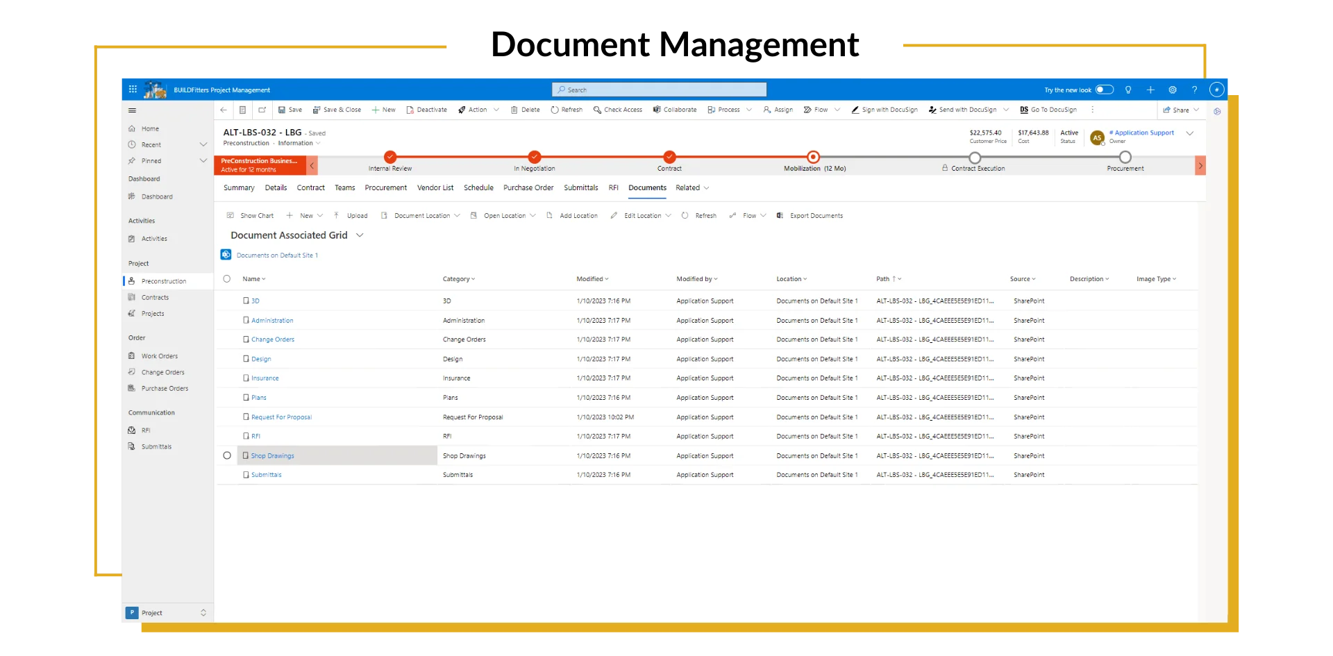 The image shows the BUILDFitters Document Management dashboard