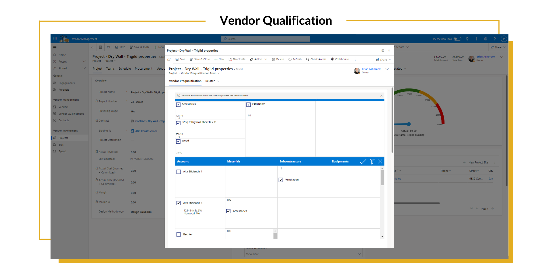 This image shows the BUILDFitters Vendor Qualification dashboard