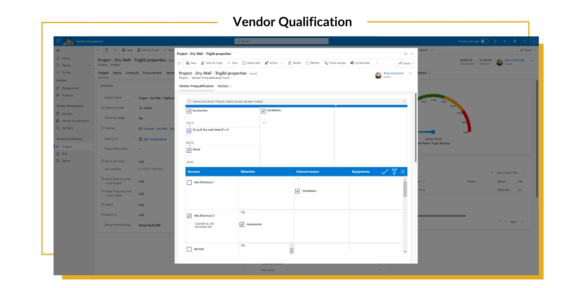 This image shows the BUILDFitters Vendor Qualification dashboard
