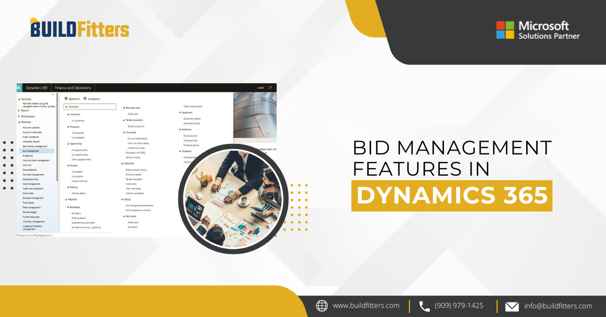 Infographics show the Bid Management Features in Dynamics 365